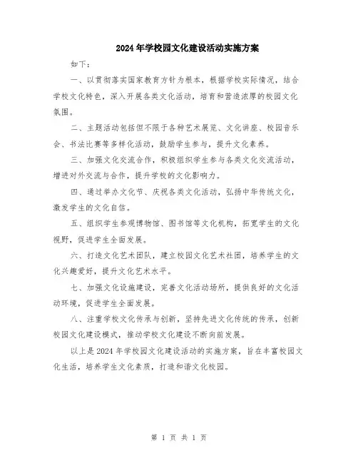 2024年学校园文化建设活动实施方案