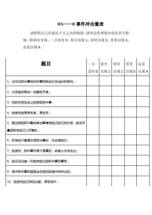 IES-R事件冲击量表