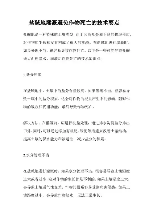 盐碱地灌溉避免作物死亡的技术要点