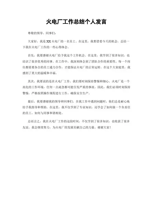 火电厂工作总结个人发言