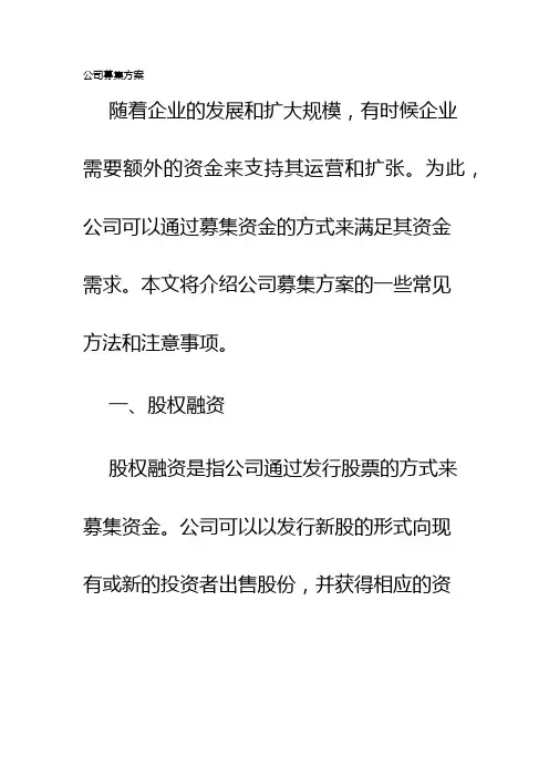 公司募集方案