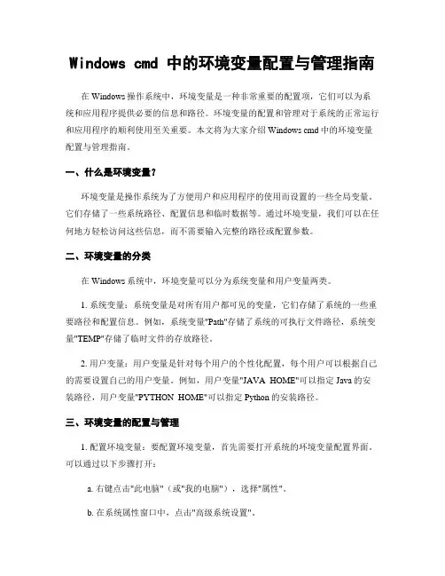 Windows cmd 中的环境变量配置与管理指南