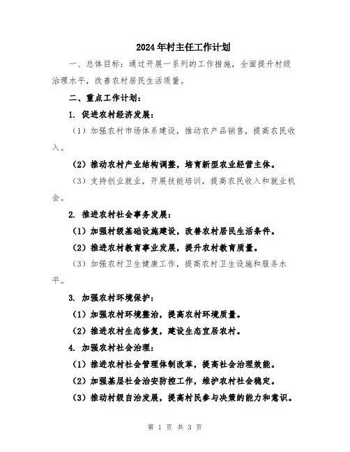 2024年村主任工作计划