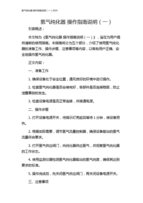 氢气纯化器 操作指南说明(一)2024