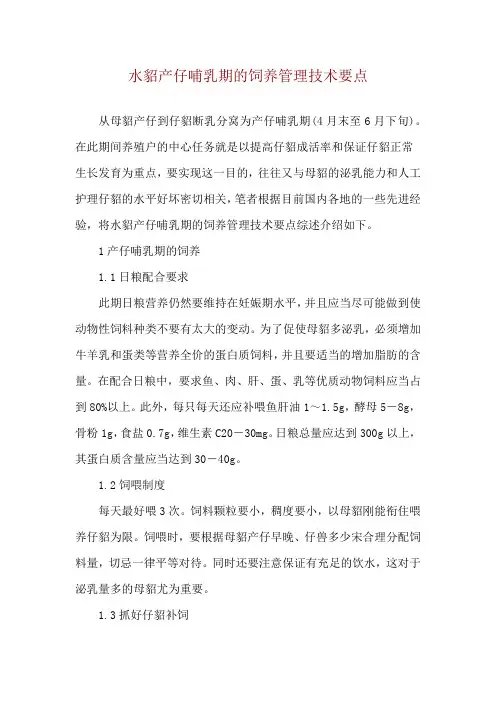 水貂产仔哺乳期的饲养管理技术要点