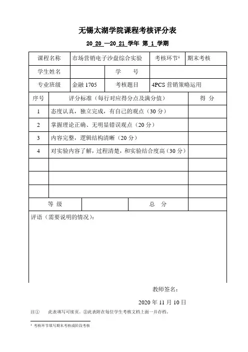 市场营销电子沙盘综合实验期末考核实验报告