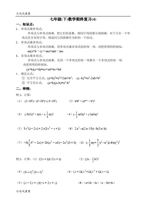 苏科版数学七年级下册期终专题复习4.docx