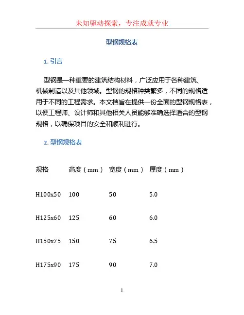 型钢规格表