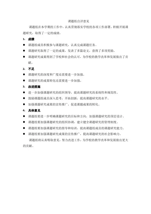 课题组自评意见