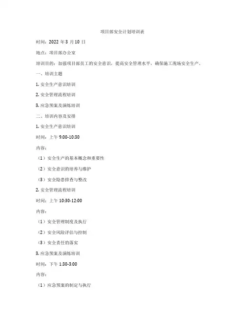 项目部安全计划培训表