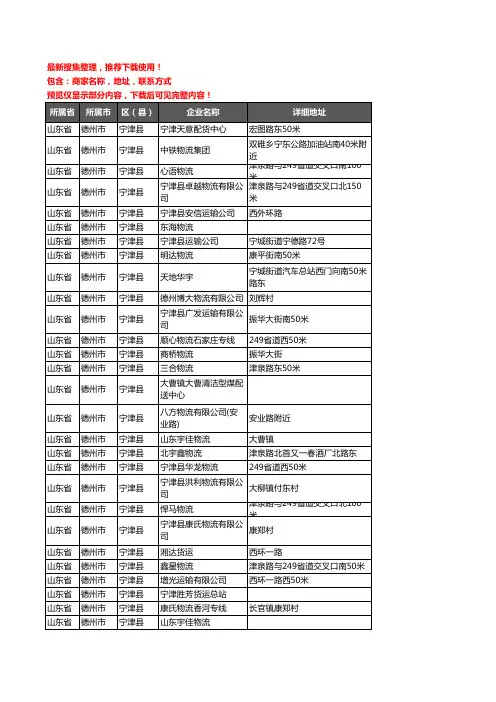 新版山东省德州市宁津县货运企业公司商家户名录单联系方式地址大全85家
