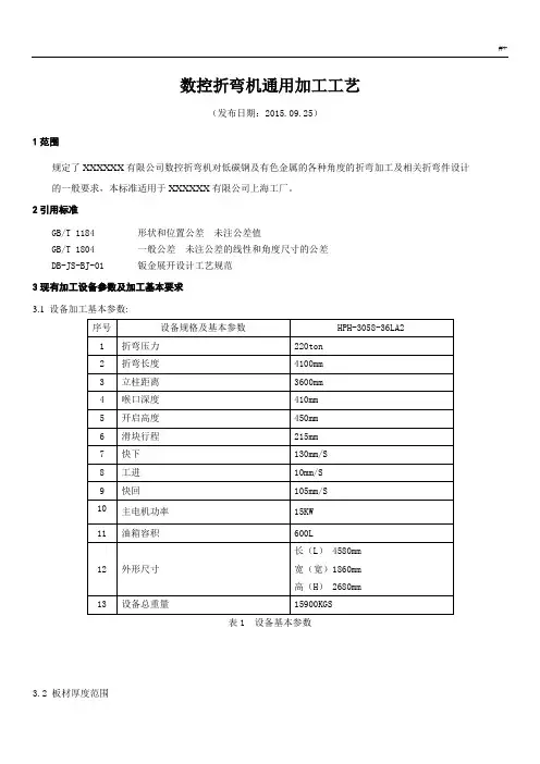 数控折弯机通常加工工艺标准