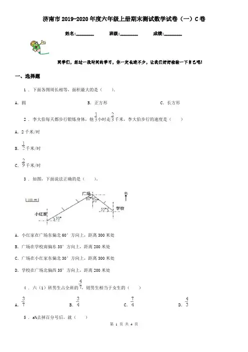 济南市2019-2020年度六年级上册期末测试数学试卷(一)C卷