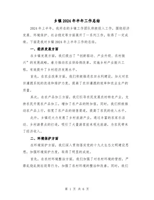 乡镇2024年半年工作总结（3篇）