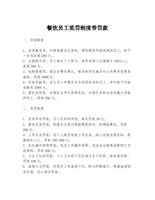 餐饮员工奖罚制度带罚款
