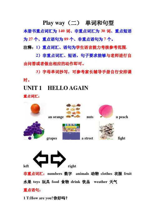 剑桥国际儿童英语Play way (2)重点单词和句型