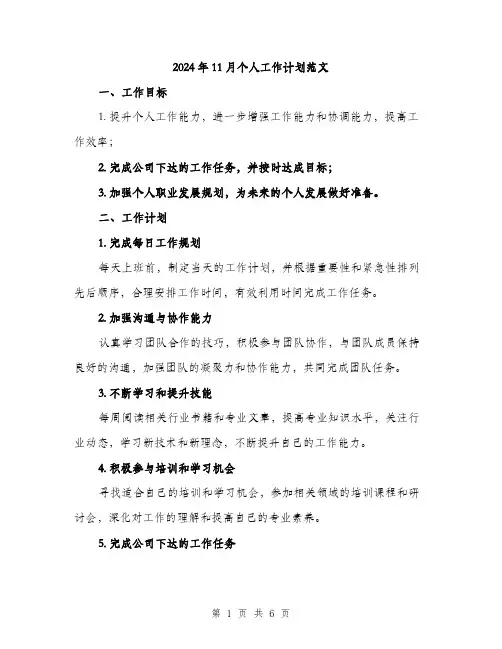 2024年11月个人工作计划范文(二篇)