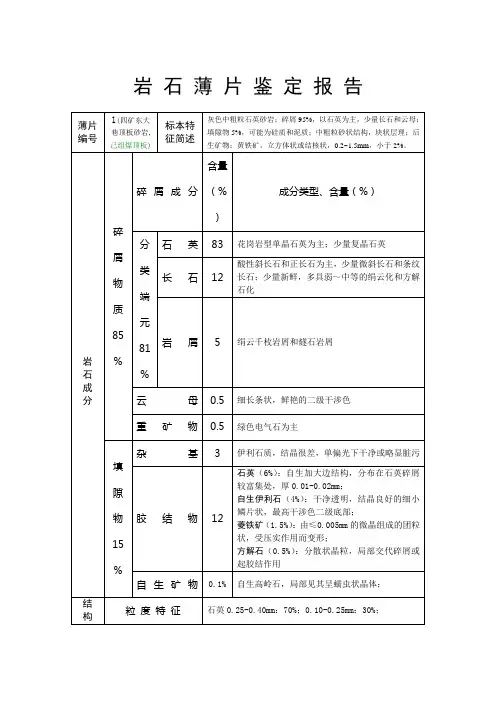 岩石薄片鉴定报告样式