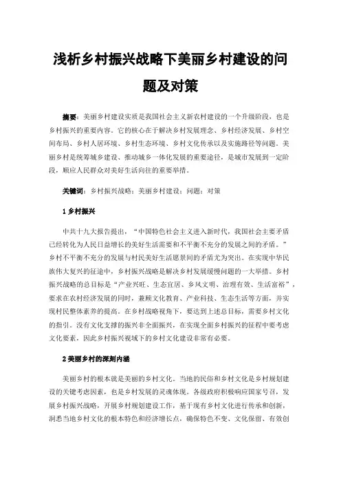 浅析乡村振兴战略下美丽乡村建设的问题及对策