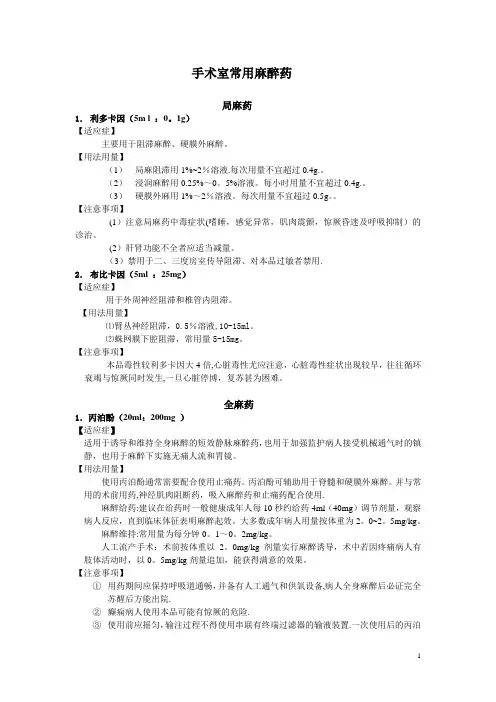 手术室常用药