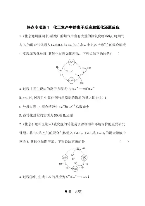 人教版高考化学一轮复习课后习题 第二章物质及其变化 热点专项练1 化工生产中的离子反应和氧化还原反应