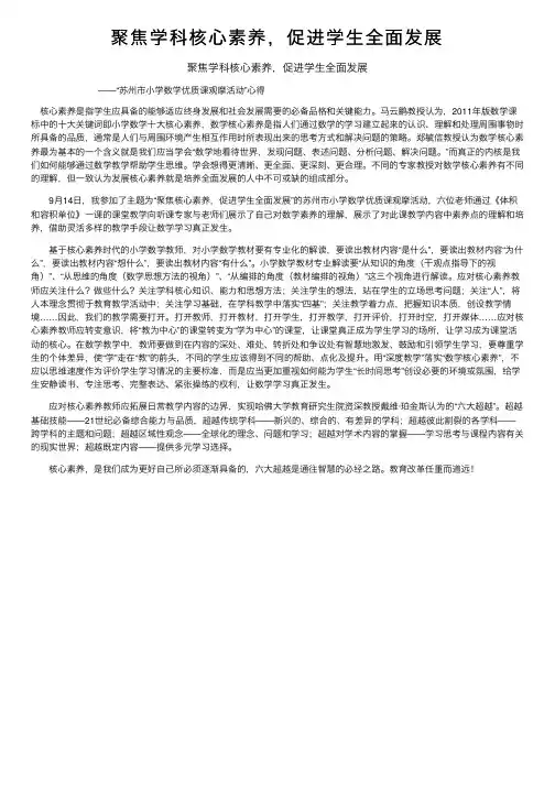 聚焦学科核心素养，促进学生全面发展