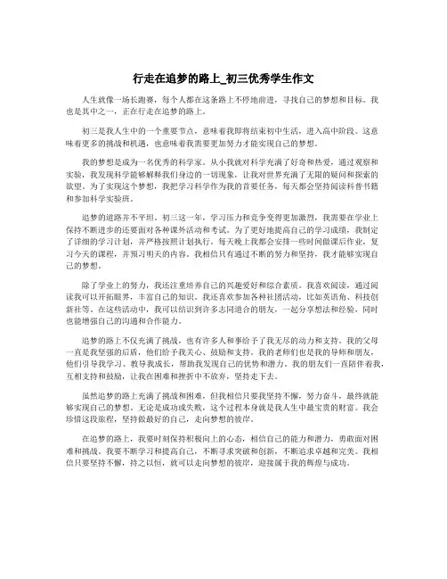行走在追梦的路上_初三优秀学生作文