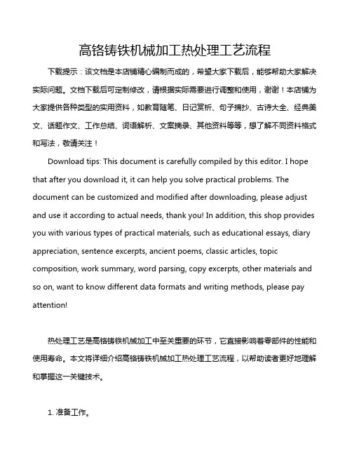 高铬铸铁机械加工热处理工艺流程