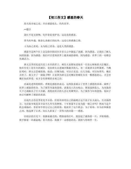 【初三作文】感恩的春天