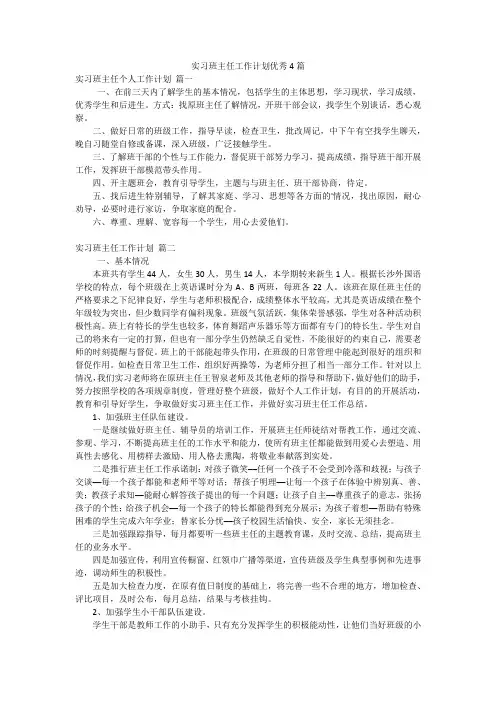 实习班主任工作计划优秀4篇