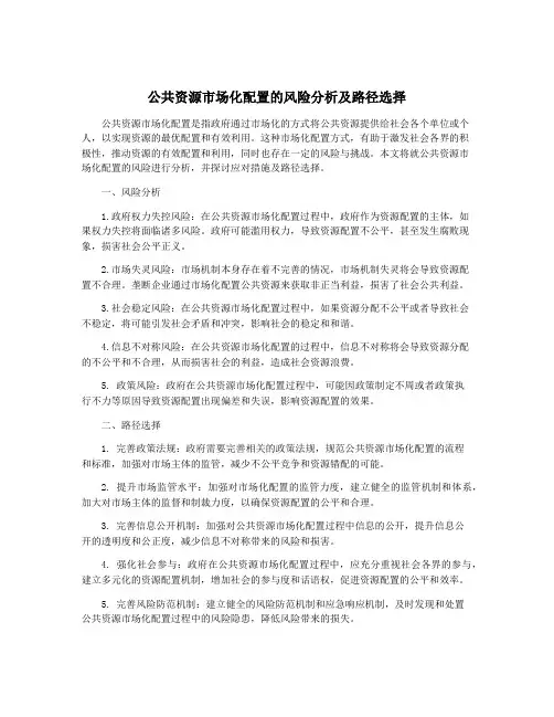 公共资源市场化配置的风险分析及路径选择