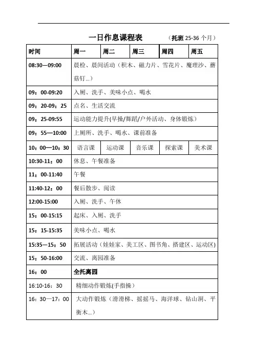 托班宝宝一日作息课程表25-36个月