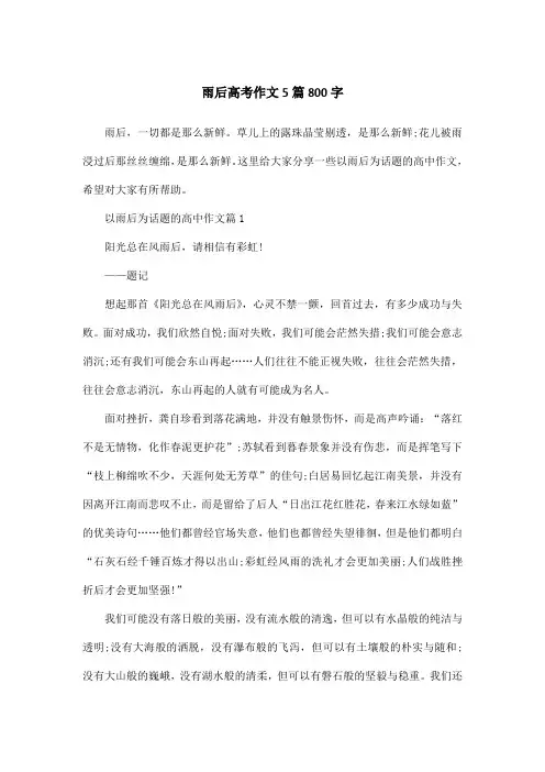 雨后高考作文5篇800字