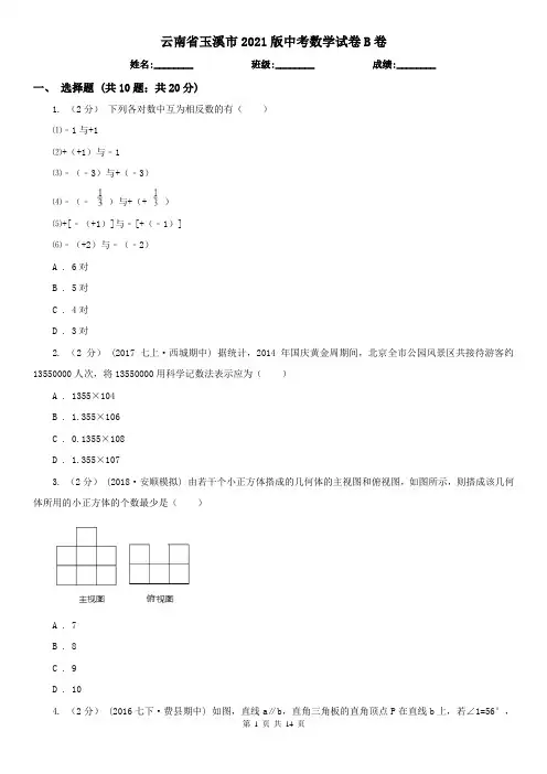 云南省玉溪市2021版中考数学试卷B卷