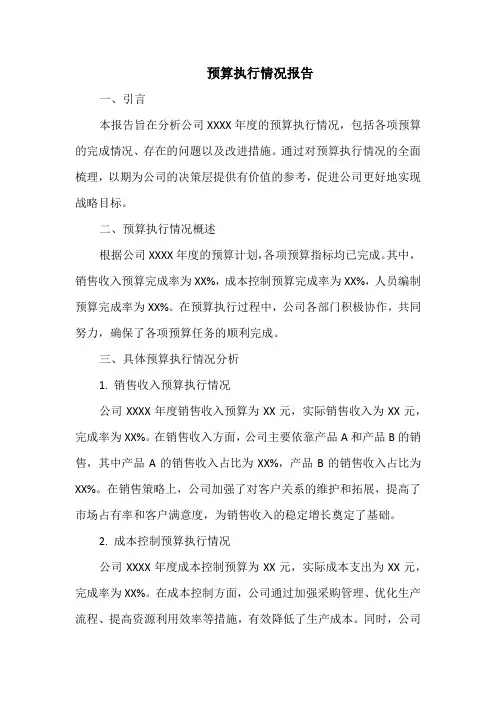 预算执行情况报告