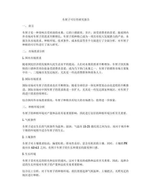 车厘子可行性研究报告