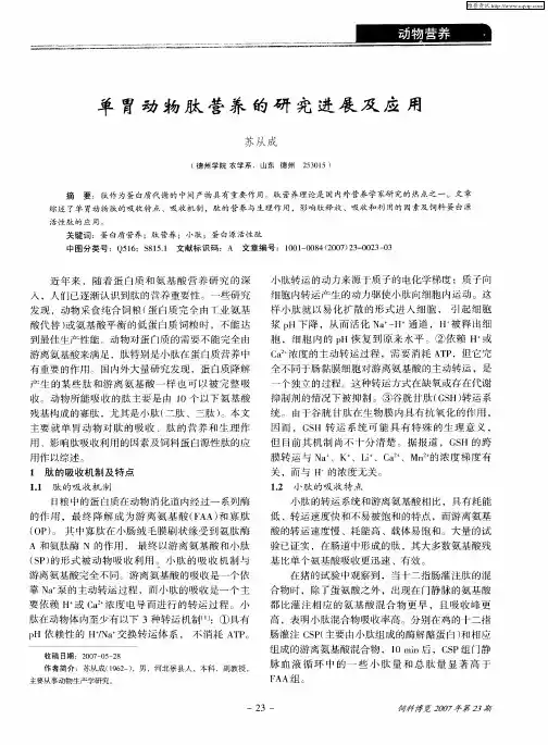 单胃动物肽营养的研究进展及应用