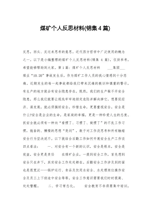 煤矿个人反思材料(锦集4篇)