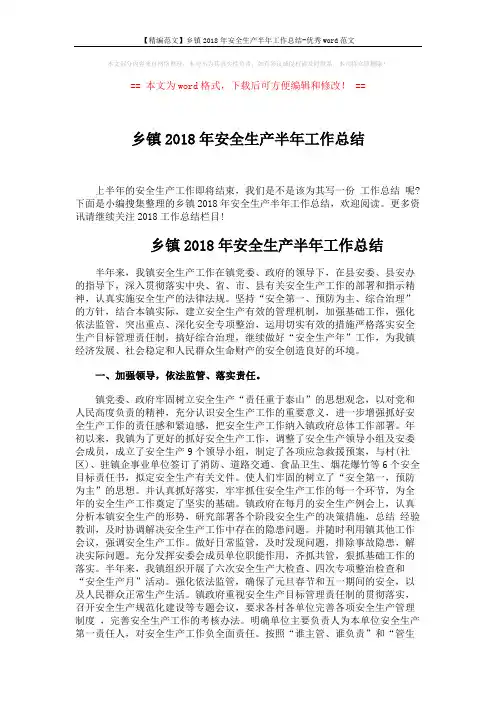 【精编范文】乡镇2018年安全生产半年工作总结-优秀word范文 (5页)