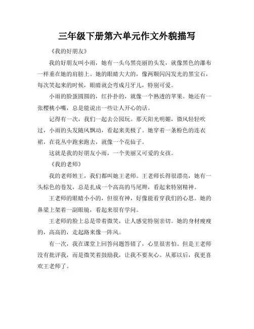 三年级下册第六单元作文外貌描写
