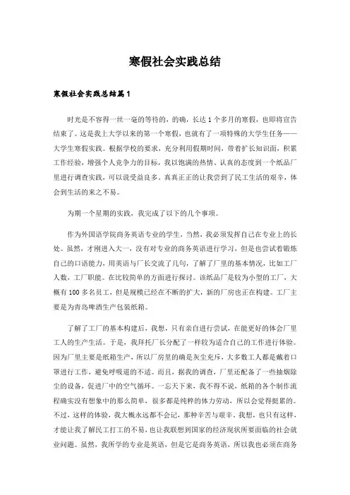 寒假社会实践总结