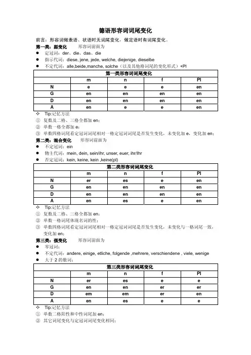 德语形容词词尾变化规则