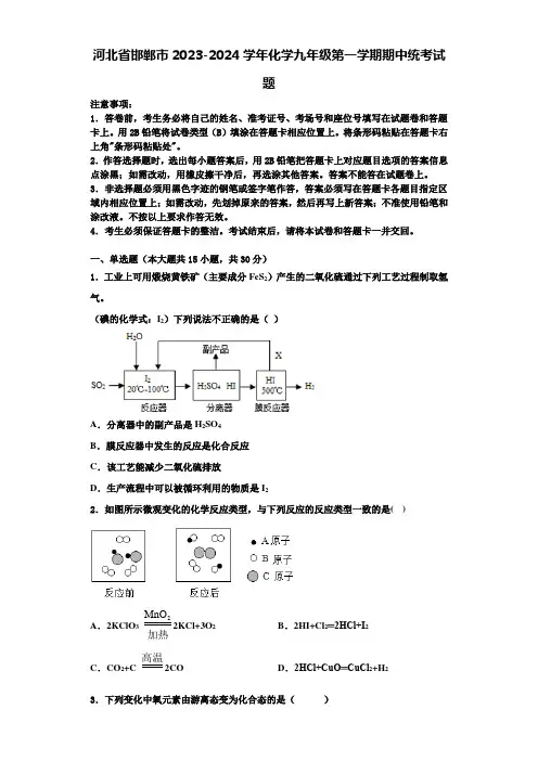 河北省邯郸市2023-2024学年化学九年级第一学期期中统考试题含解析