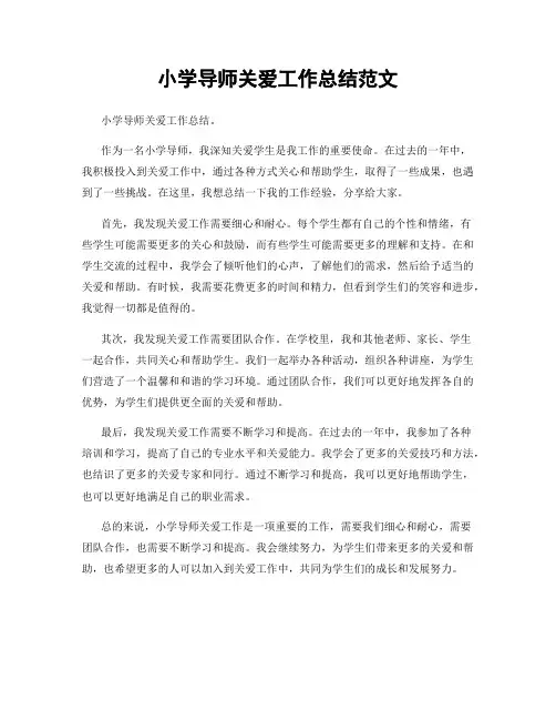 小学导师关爱工作总结范文
