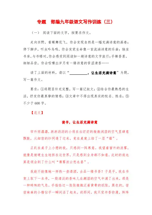 部编九年级语文写作专题训练(三)