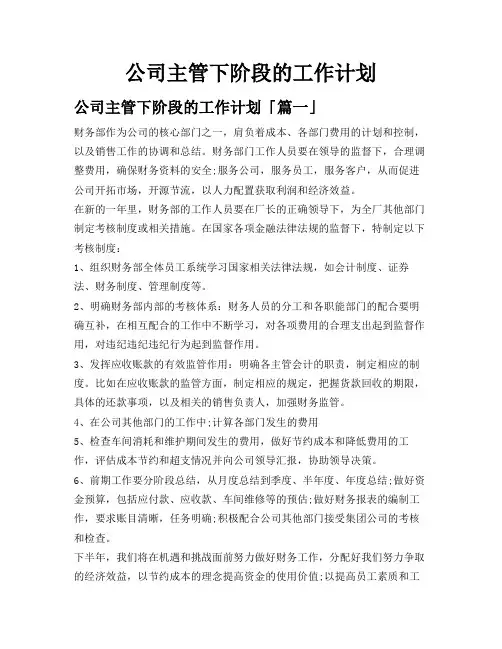 公司主管下阶段的工作计划