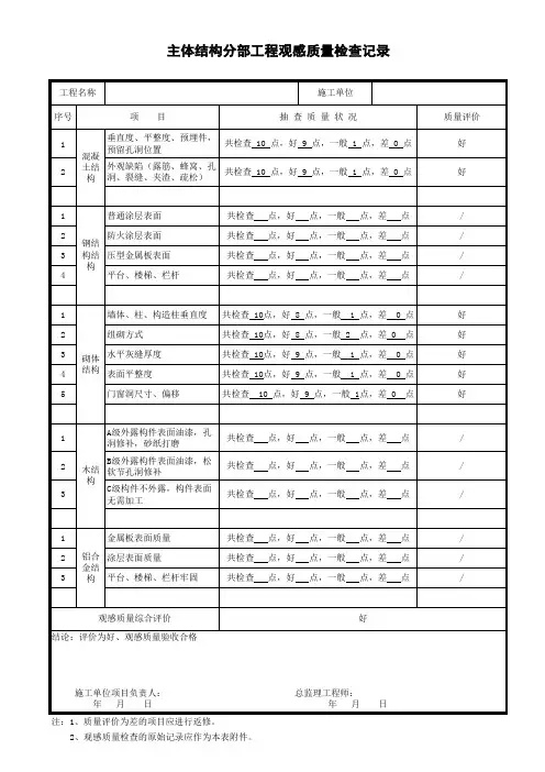 主体结构验收分部工程观感质量检查记录