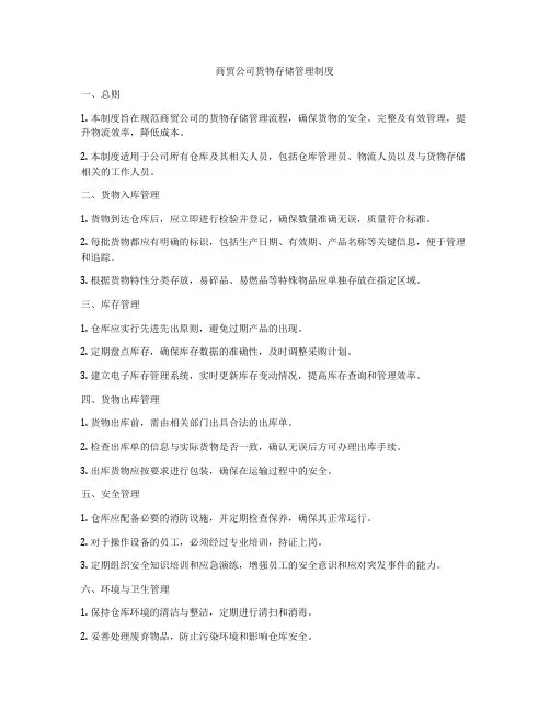 商贸公司货物存储管理制度