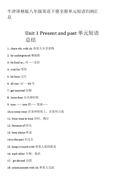 牛津译林版八年级英语下册全册单元短语归纳汇总