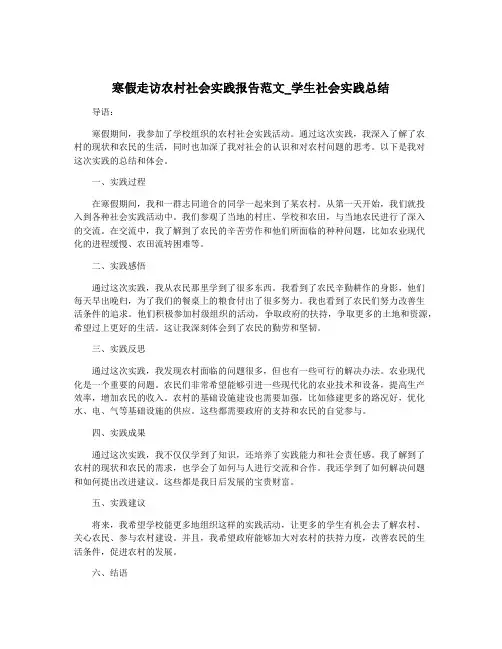 寒假走访农村社会实践报告范文_学生社会实践总结